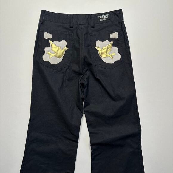 Vintage 1970’s Wings of California Black Cotton Flare Leg Jeans with Doves - Picture 4 of 8